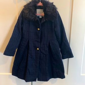 Janie & Jack Navy Faux Fur Trim Coat